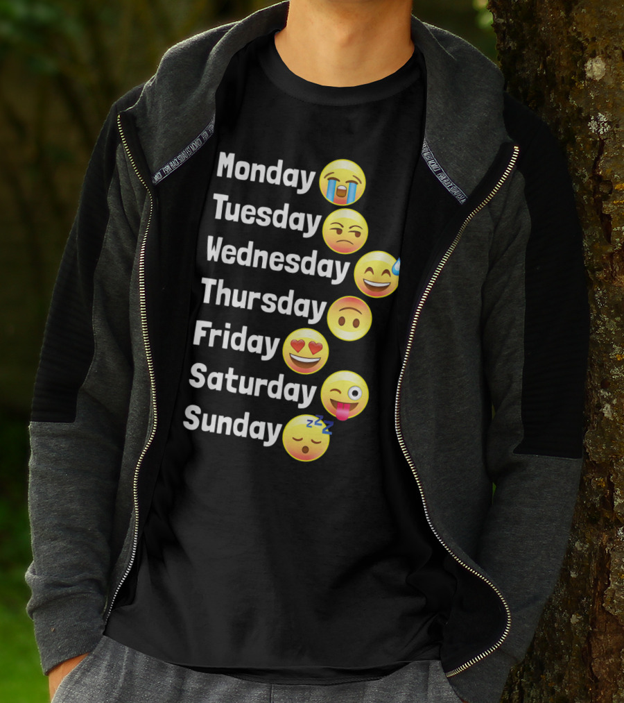 Monday Tuesday Wednesday Thursday Friday Saturday Sunday Emoji Faces T-Shirt