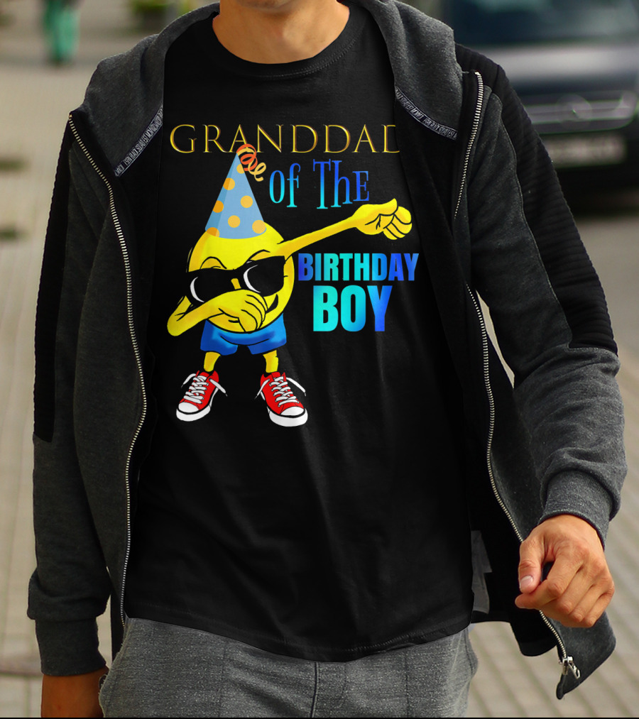 Granddad Of The Birthday Boy Dabbing Emoji Party Hat Sunglasses Celebrations T-Shirt
