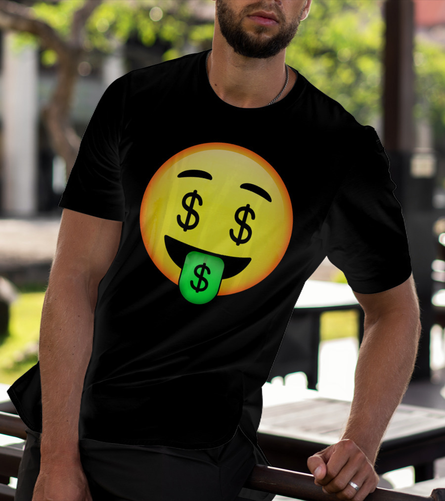 HD Emoji Money Mouth Face Dollar Symbol Eyes Green Tongue T-Shirt