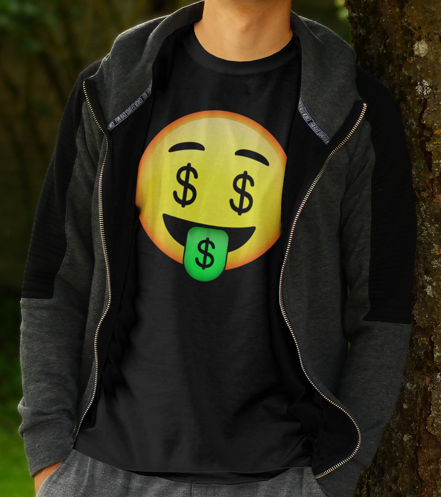 HD Emoji Money Mouth Face Dollar Symbol Eyes Green Tongue T-Shirt