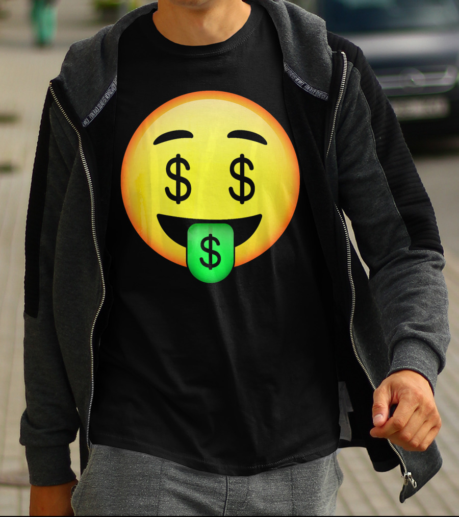 HD Emoji Money Mouth Face Dollar Symbol Eyes Green Tongue T-Shirt
