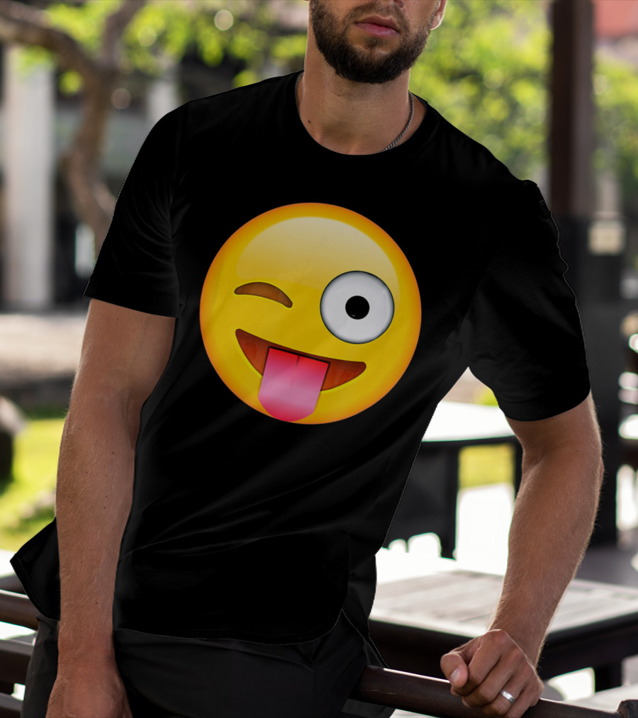 Face Emoticon Tongue Out Emoji Wink T-Shirt