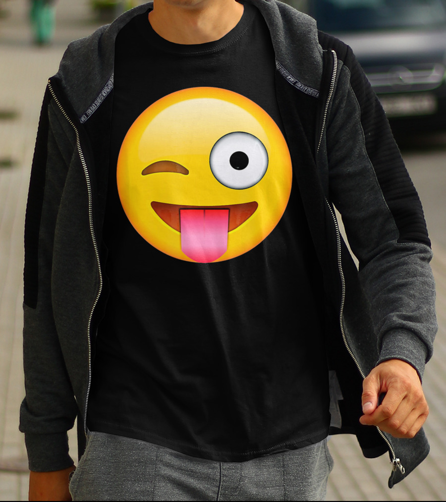 Face Emoticon Tongue Out Emoji Wink T-Shirt