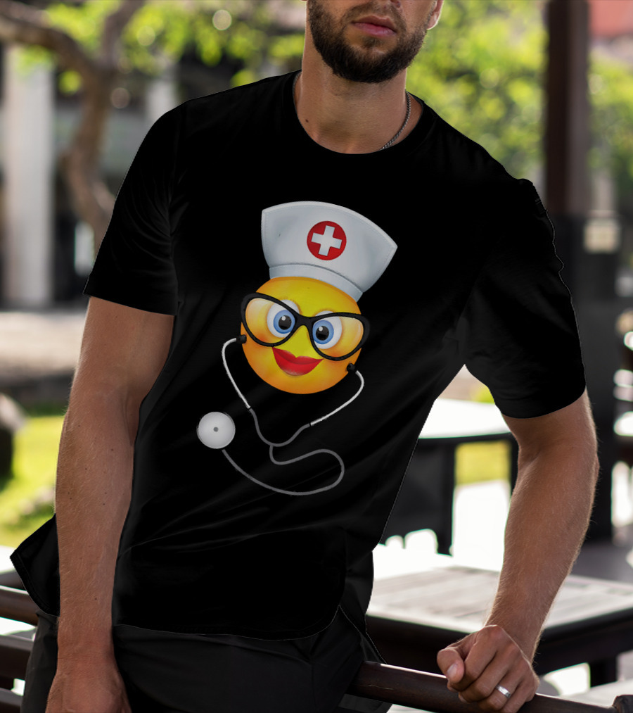 Nurse Halloween Funny Emoji Glasses Stethoscope T-Shirt