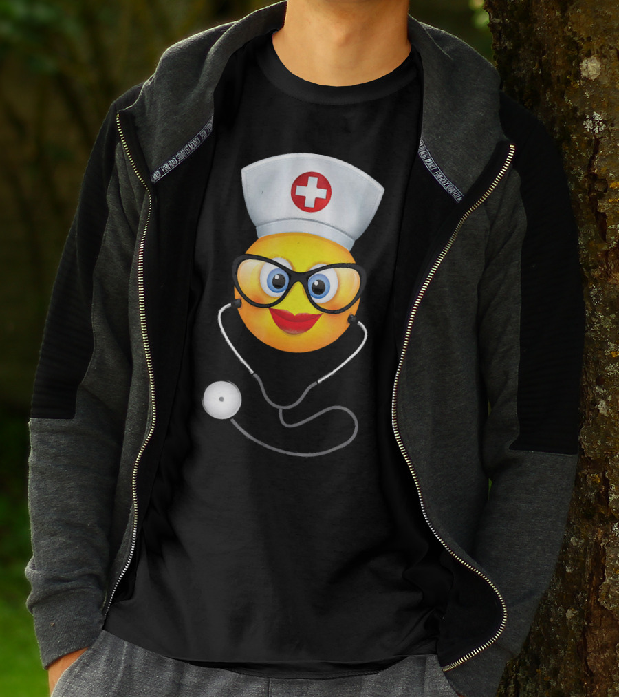 Nurse Halloween Funny Emoji Glasses Stethoscope T-Shirt