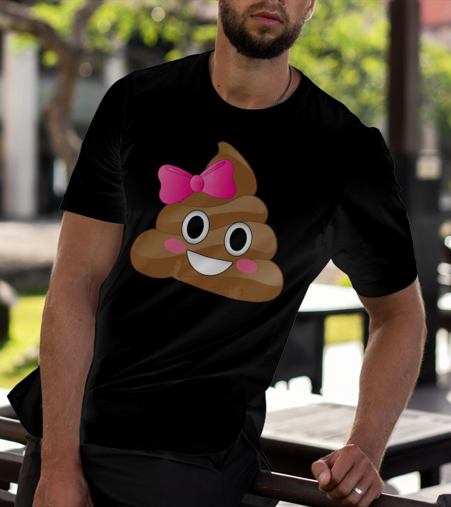 Cute Pink Bow Emoji Funny Smiling Cutie Poo T-Shirt