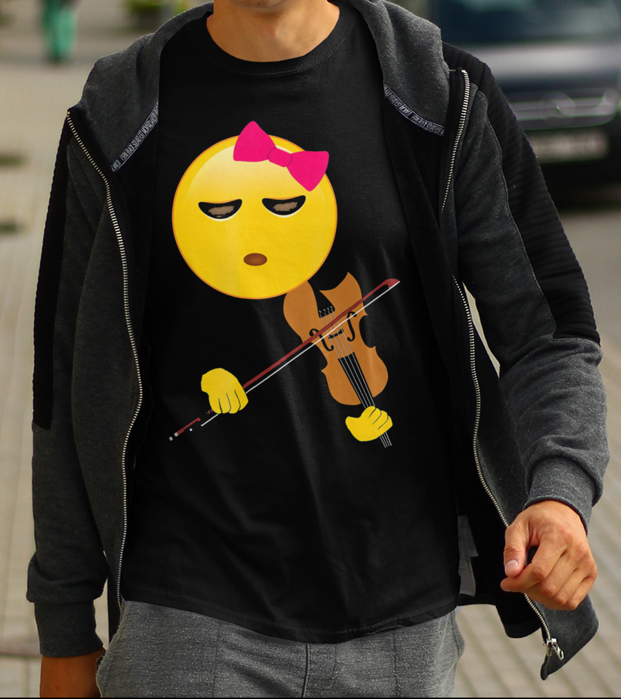 Girl Emoji Violin With Pink Bow T-Shirt