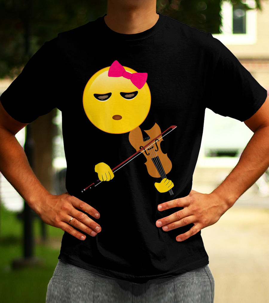 Girl Emoji Violin With Pink Bow T-Shirt