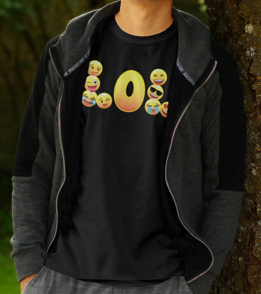 Emoji LOL Face With Laughing Tongue Wink Sunglasses Tears Hearts T-Shirt