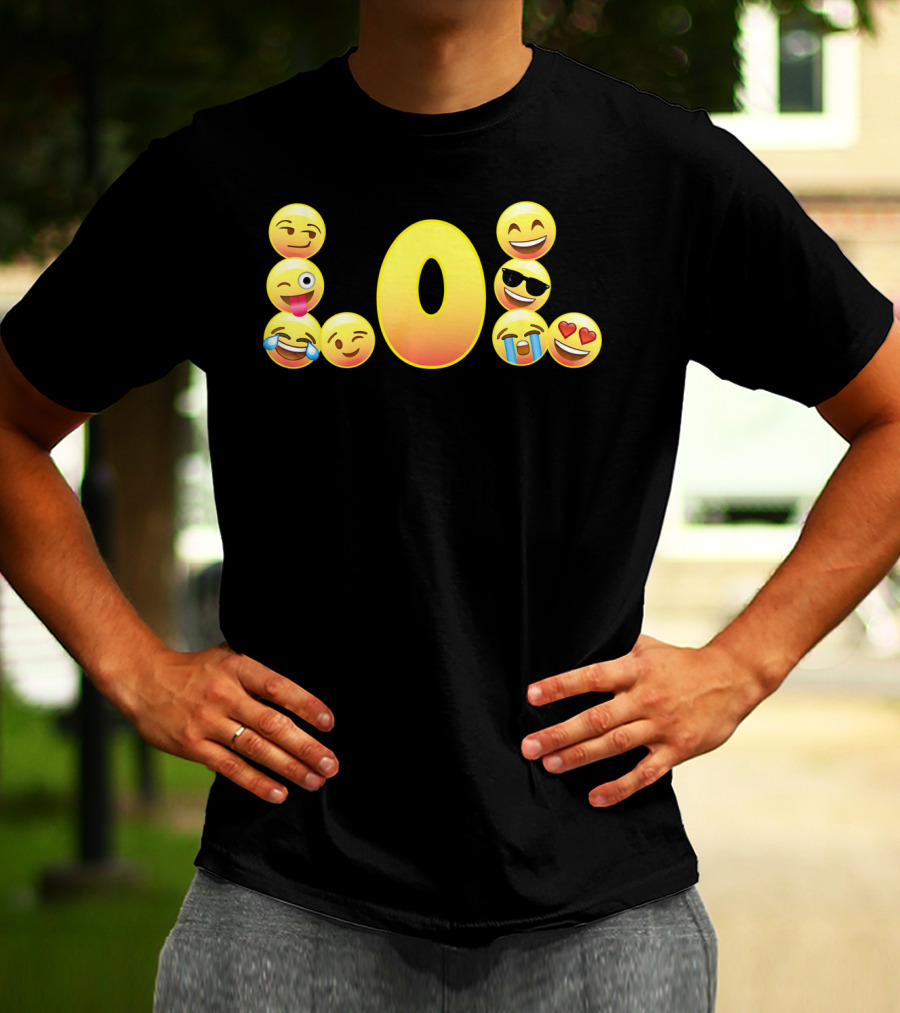 Emoji LOL Face With Laughing Tongue Wink Sunglasses Tears Hearts T-Shirt