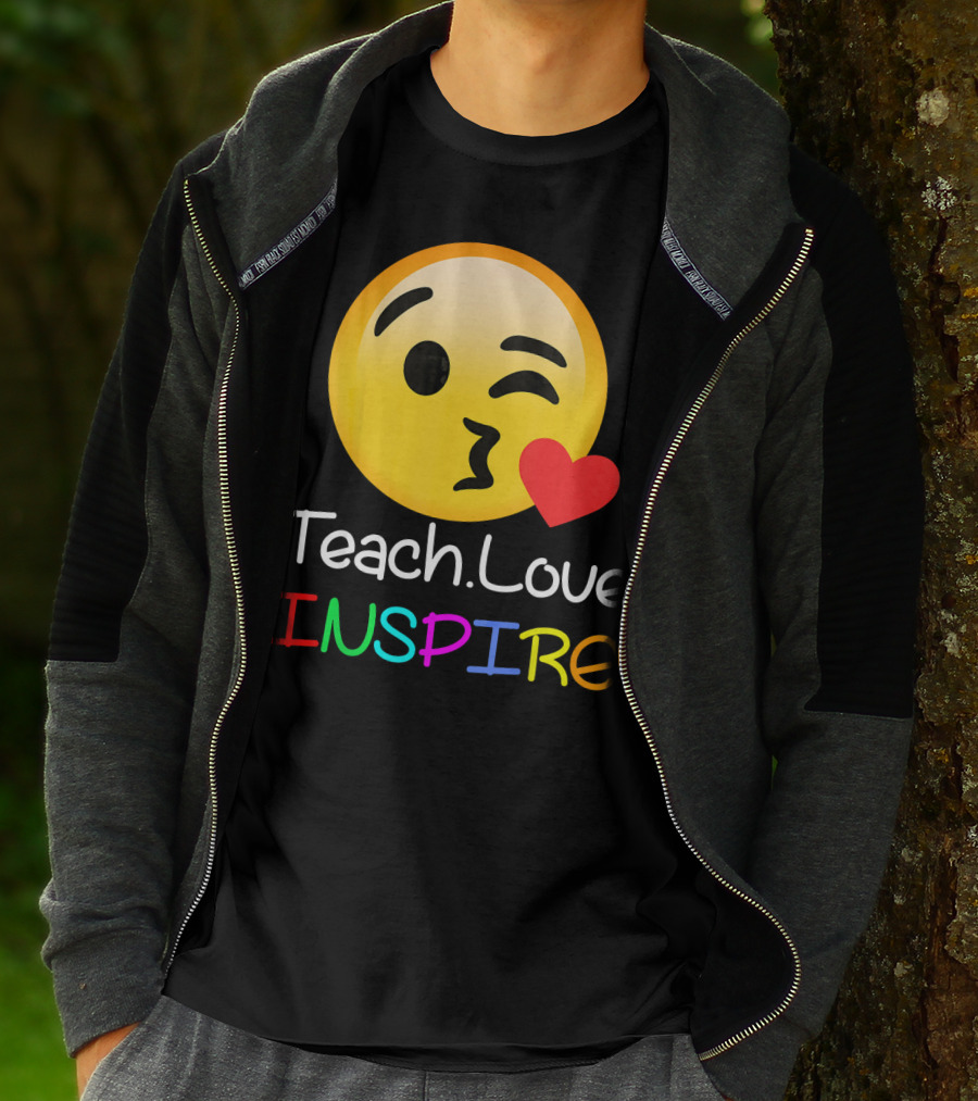 Teach Love Inspire Emoji Kissing Face Heart For Teachers T-Shirt