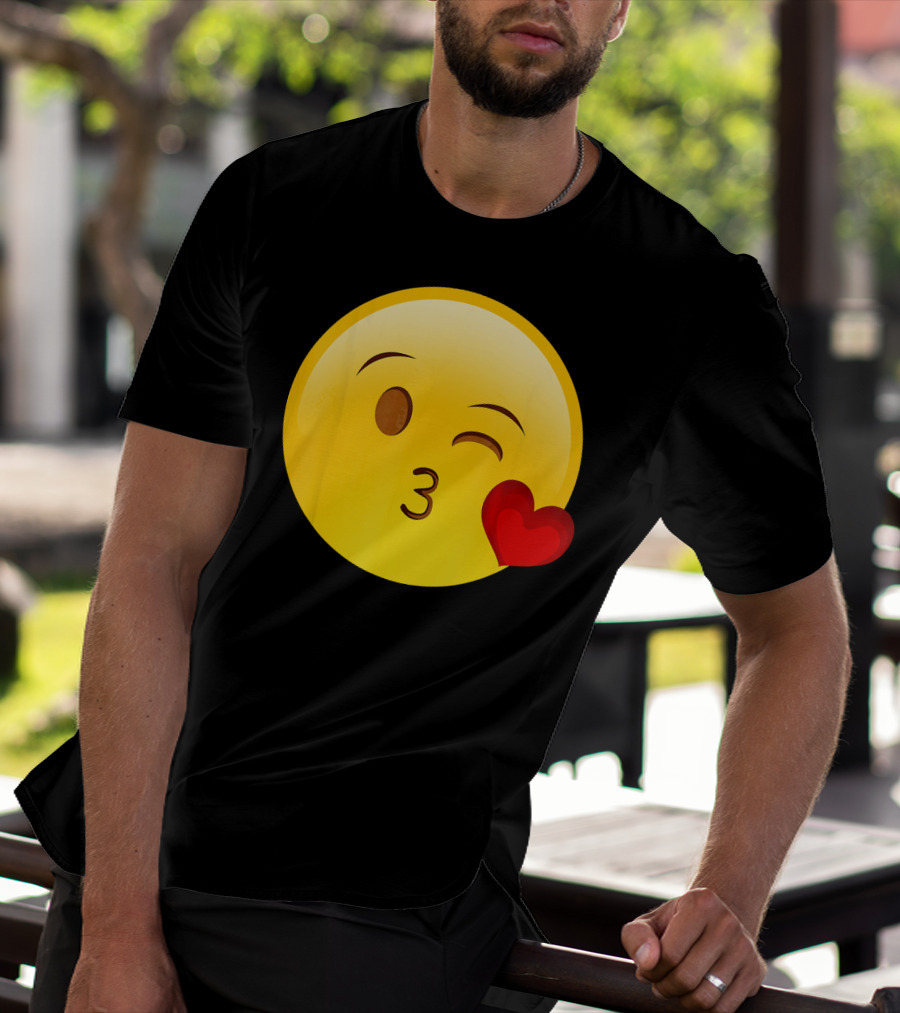Emoji Throwing A Kiss Puckered Lips Blow Winking Face With Heart T-Shirt