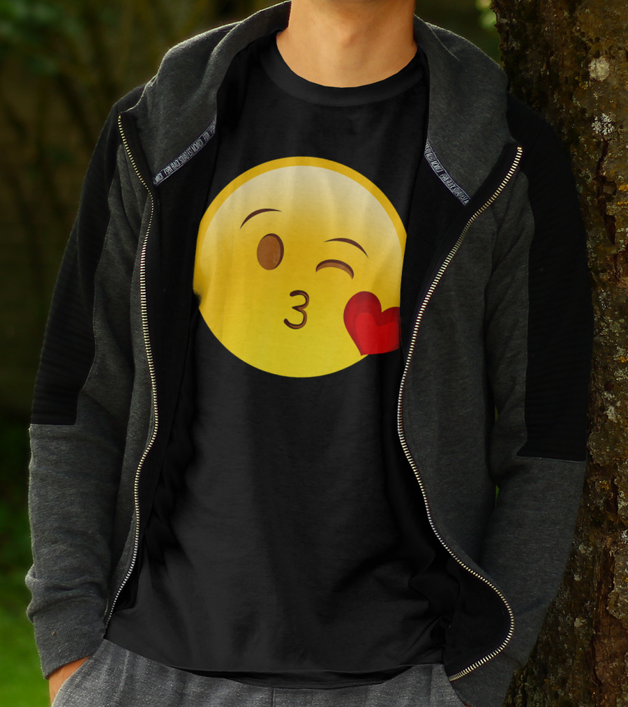 Emoji Throwing A Kiss Puckered Lips Blow Winking Face With Heart T-Shirt
