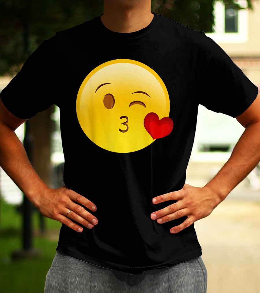 Emoji Throwing A Kiss Puckered Lips Blow Winking Face With Heart T-Shirt