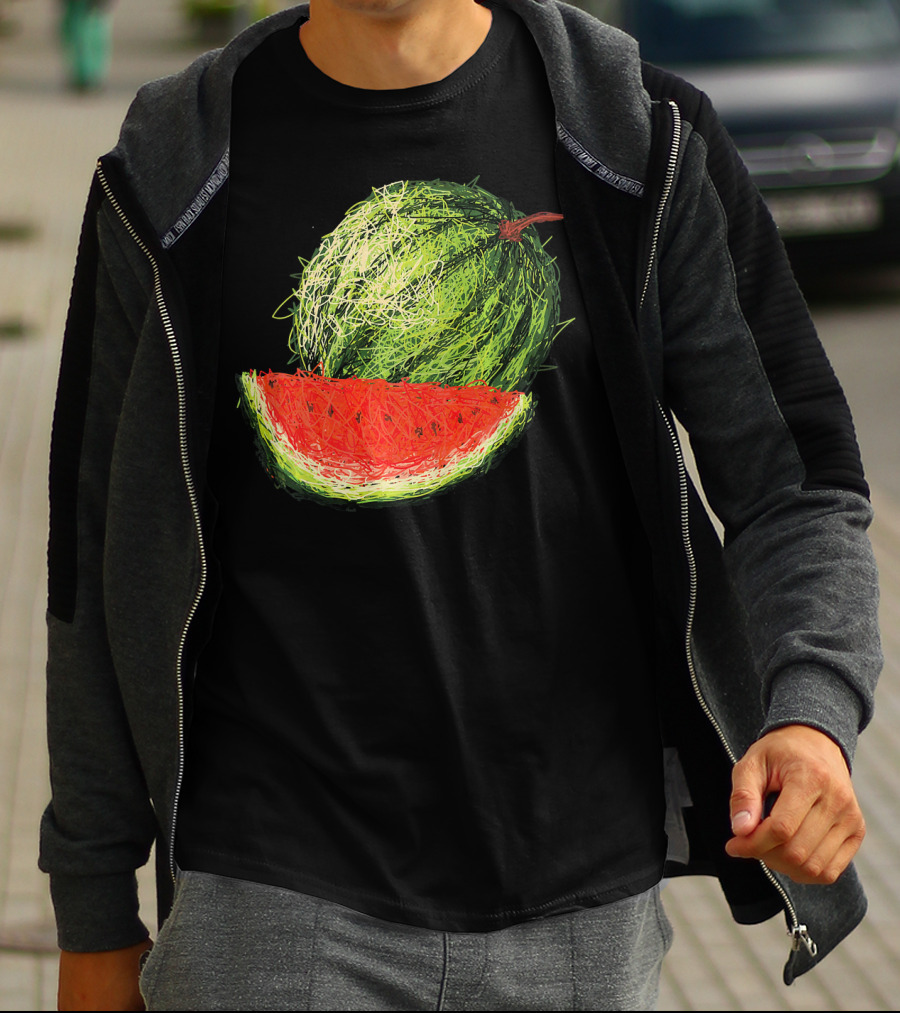 Huge Watermelon Fruit Sketch T-Shirt