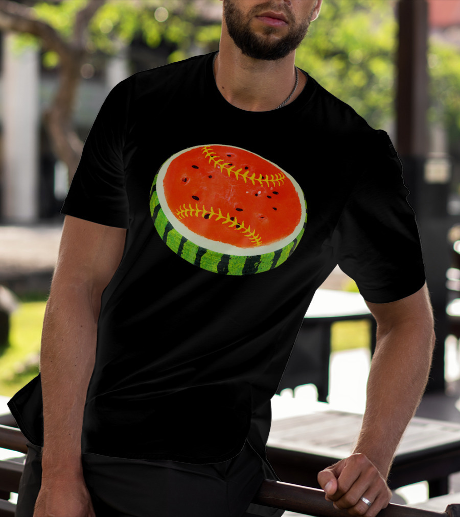Watermelon Softball Fruit Stitch Play T-Shirt