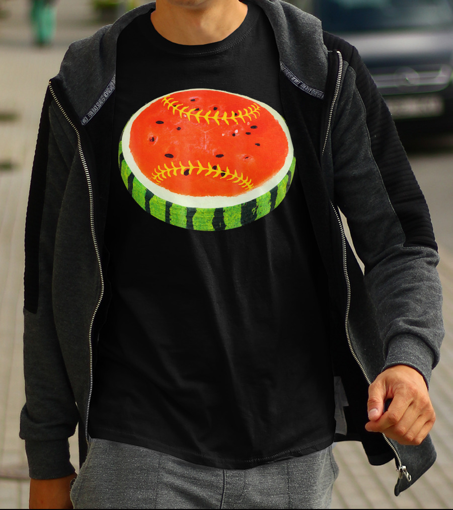 Watermelon Softball Fruit Stitch Play T-Shirt