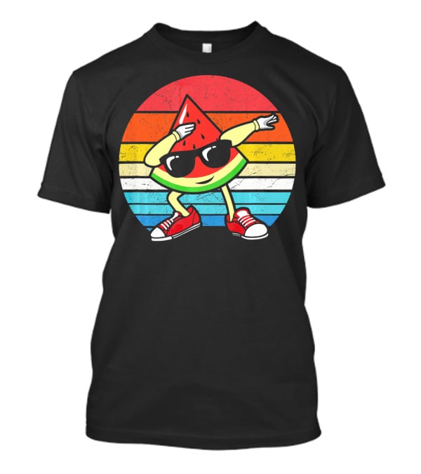 Dabbing Watermelon Vintage Summer Retro Sunset Stripes T-Shirt
