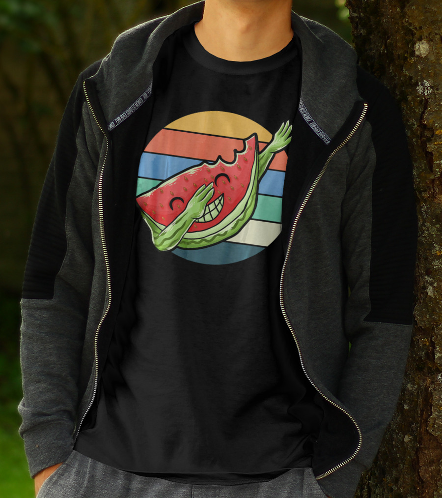 Retro Vintage Dabbing Watermelon Aloha Stripes T-Shirt