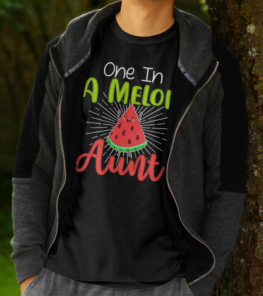 One In A Melon Aunt Cute Watermelon Slice With Happy Face T-Shirt