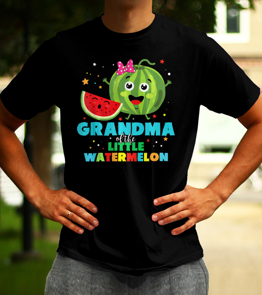 Grandma Of The Little Watermelon With Cute Cartoon Watermelon And Stars T-Shirt