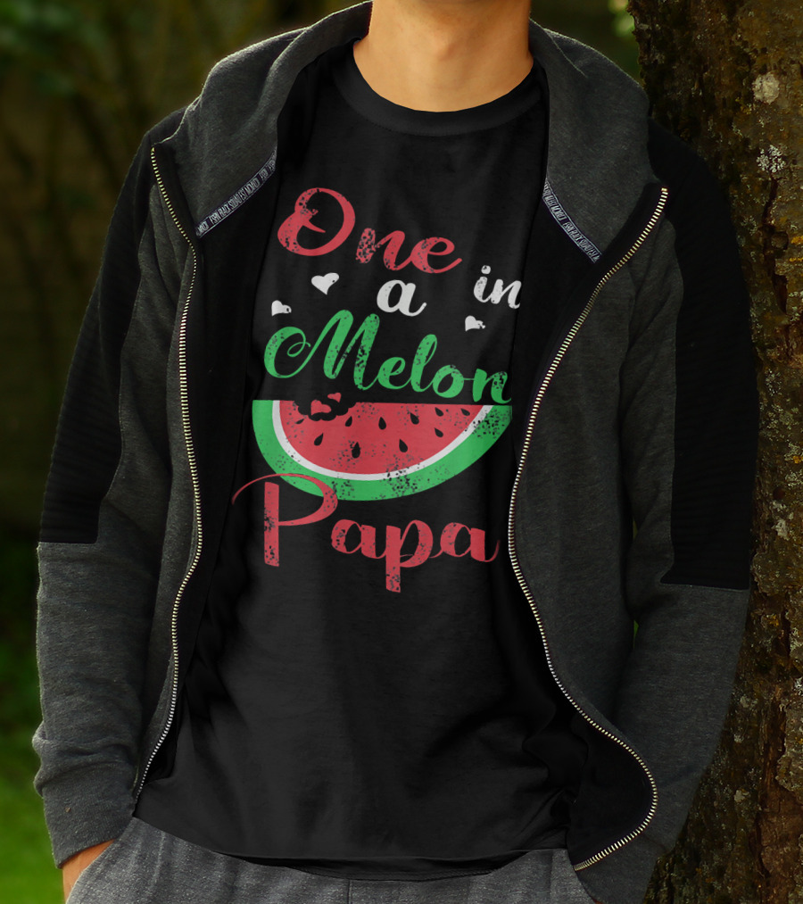 One In A Melon Papa Mens Watermelon Heart Graphics T-Shirt