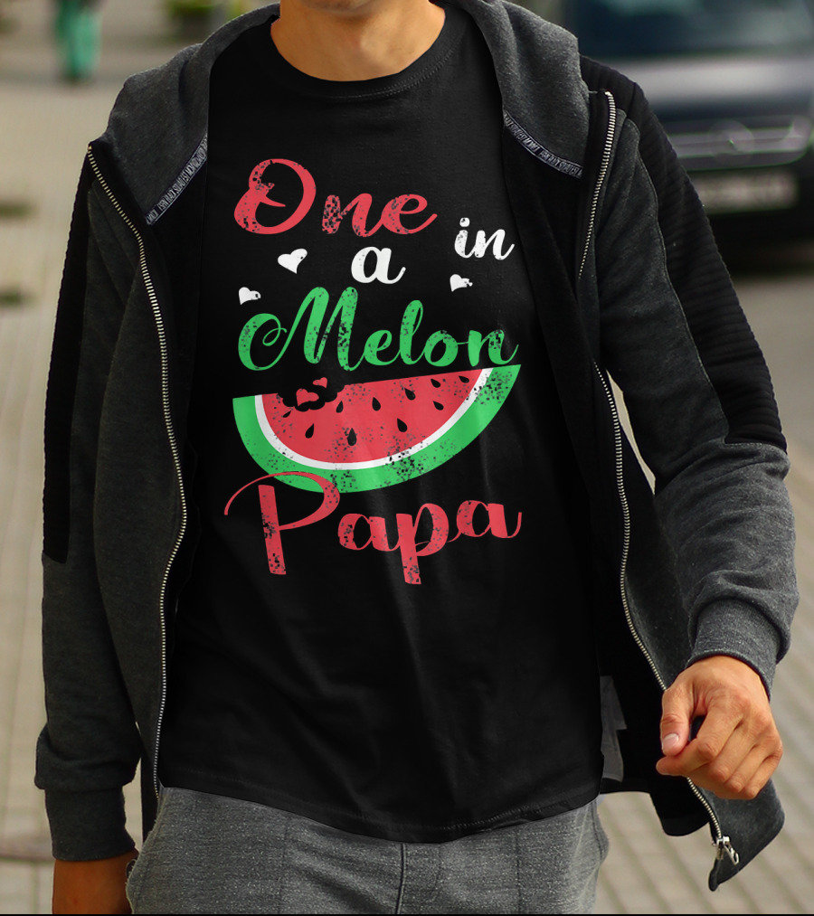 One In A Melon Papa Mens Watermelon Heart Graphics T-Shirt