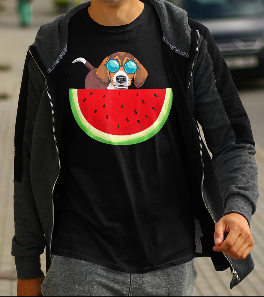 Beagle With Sunglasses And Watermelon Slice T-Shirt