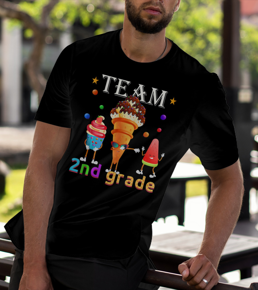 Team 2nd Grade Ice Cream Cone And Watermelon Characters T-Shirt