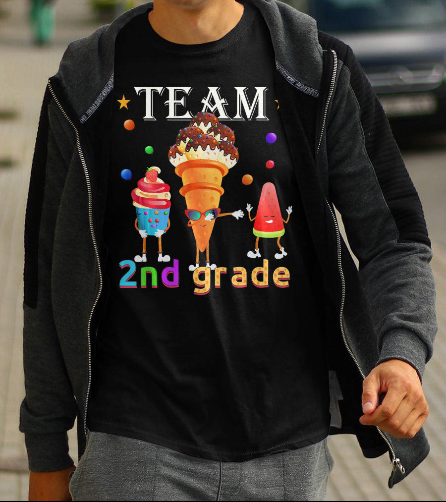 Team 2nd Grade Ice Cream Cone And Watermelon Characters T-Shirt