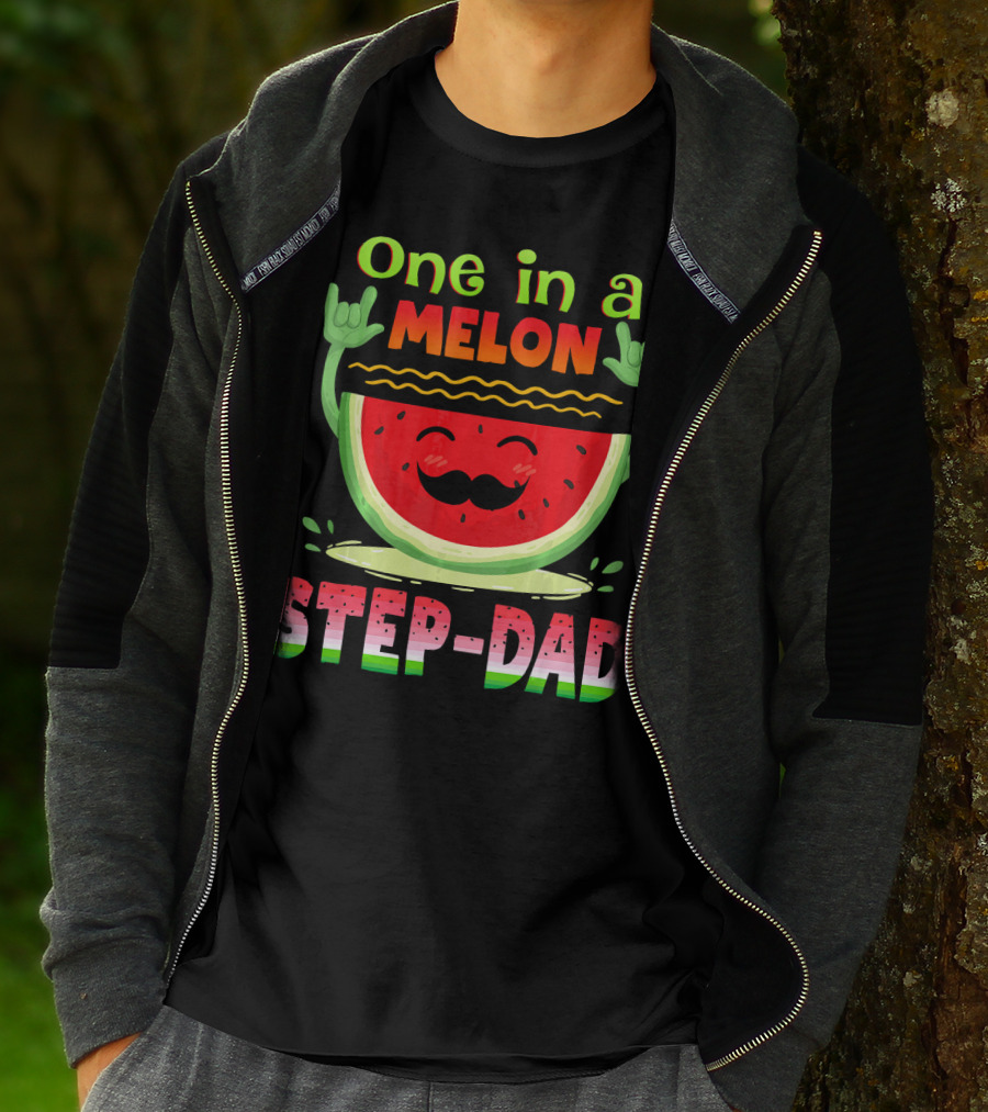 One In A Melon Step-Dad Funny Watermelon Dad T-Shirt