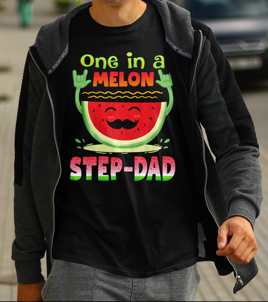 One In A Melon Step-Dad Funny Watermelon Dad T-Shirt