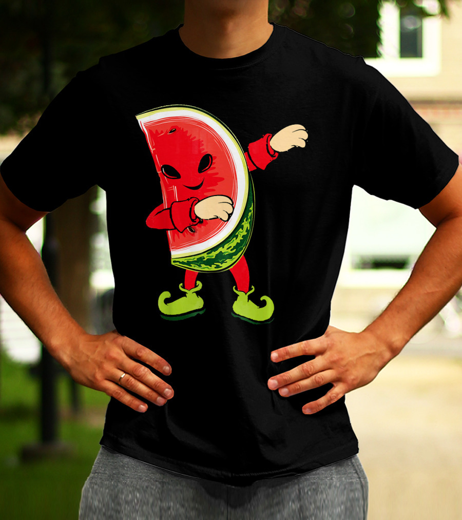 Funny Dabbing Watermelon Dab Character With Green Shoes T-Shirt
