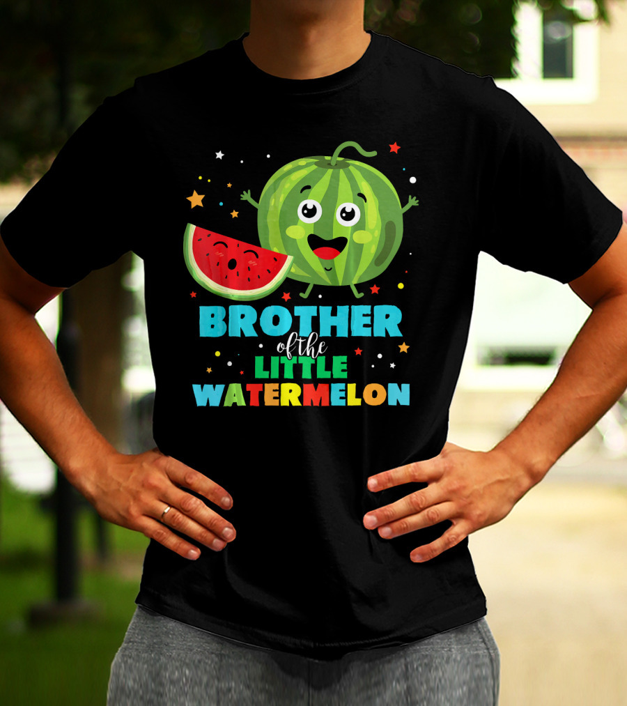 Brother Of The Little Watermelon Happy Cartoon Character With Slice And Stars T-Shirt
