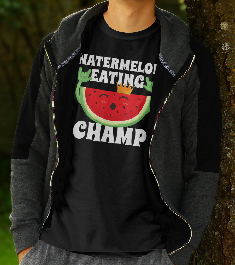 Watermelon Eating Champ Melon Contest Co King With Crown Celebrating Victory T-Shirt