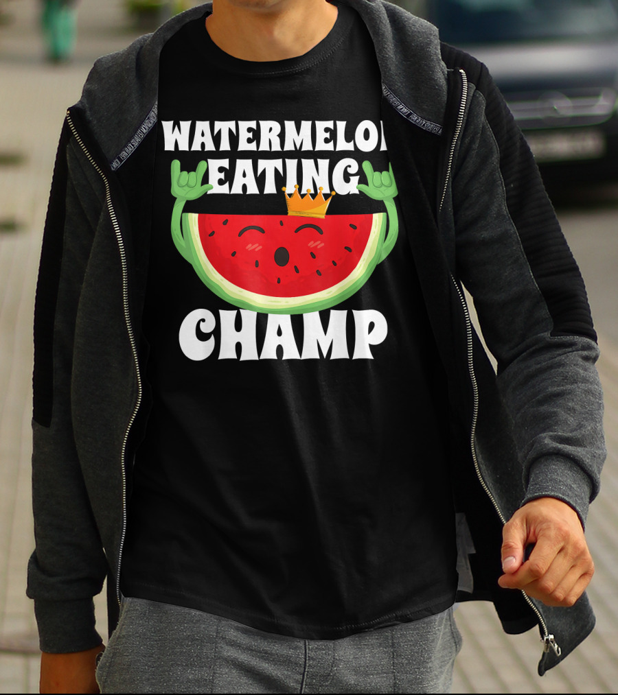 Watermelon Eating Champ Melon Contest Co King With Crown Celebrating Victory T-Shirt