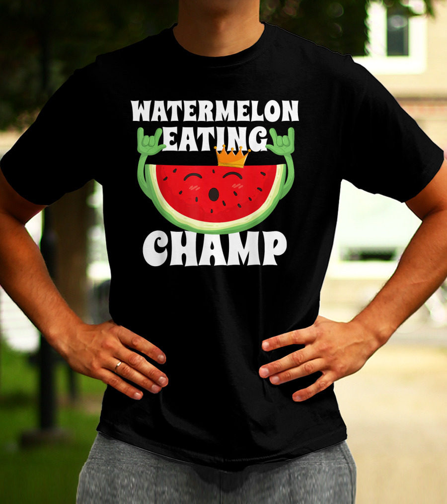 Watermelon Eating Champ Melon Contest Co King With Crown Celebrating Victory T-Shirt