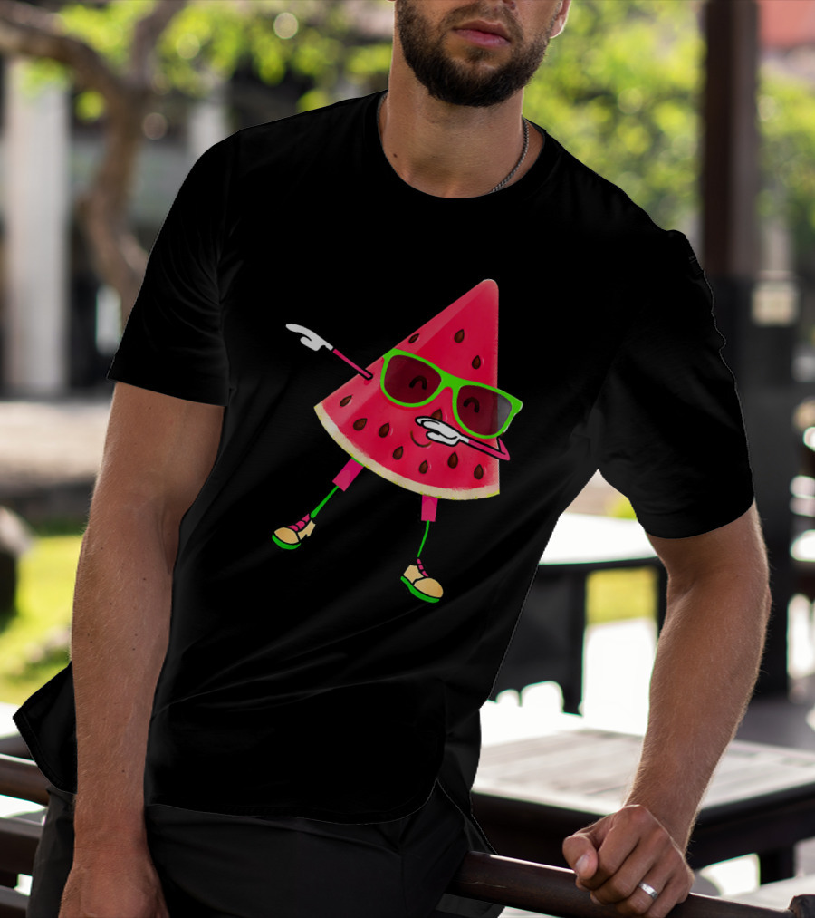 Dabbing Watermelon Funny Watermelon Slice With Sunglasses T-Shirt