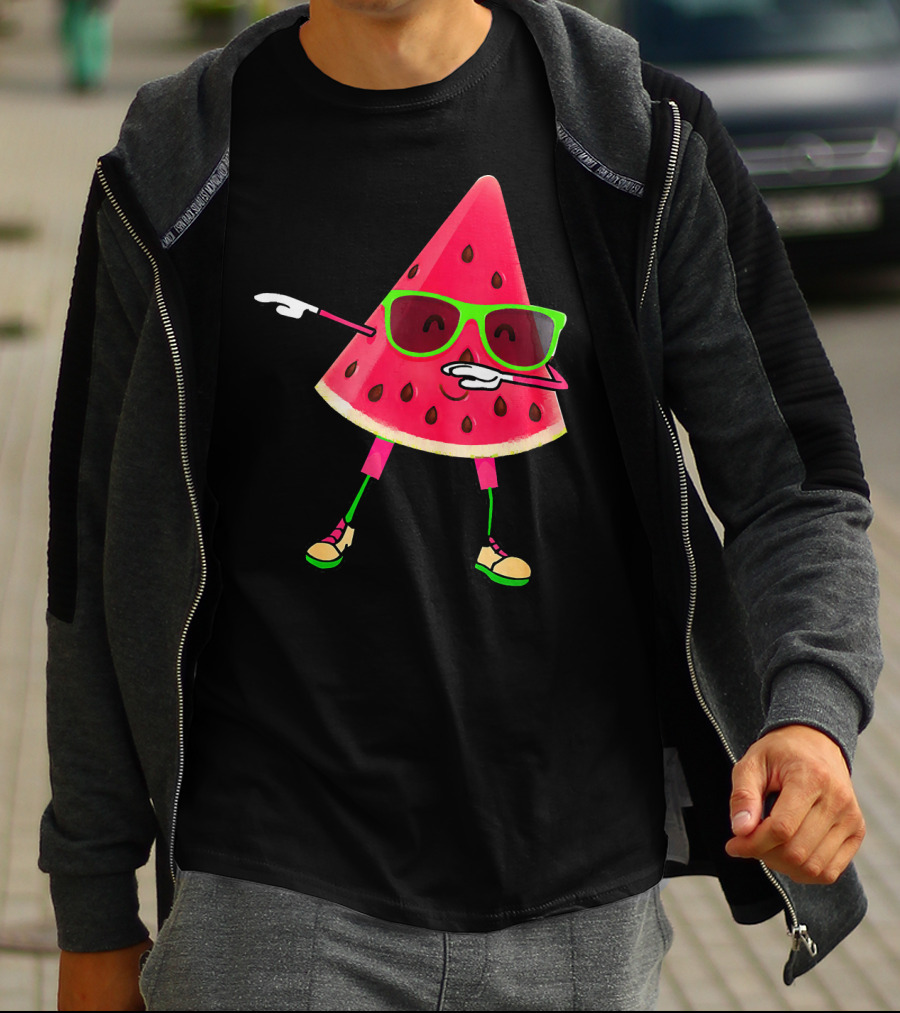 Dabbing Watermelon Funny Watermelon Slice With Sunglasses T-Shirt