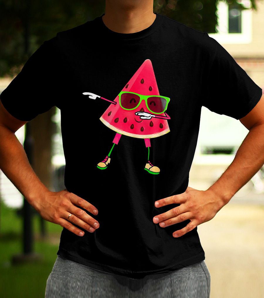Dabbing Watermelon Funny Watermelon Slice With Sunglasses T-Shirt