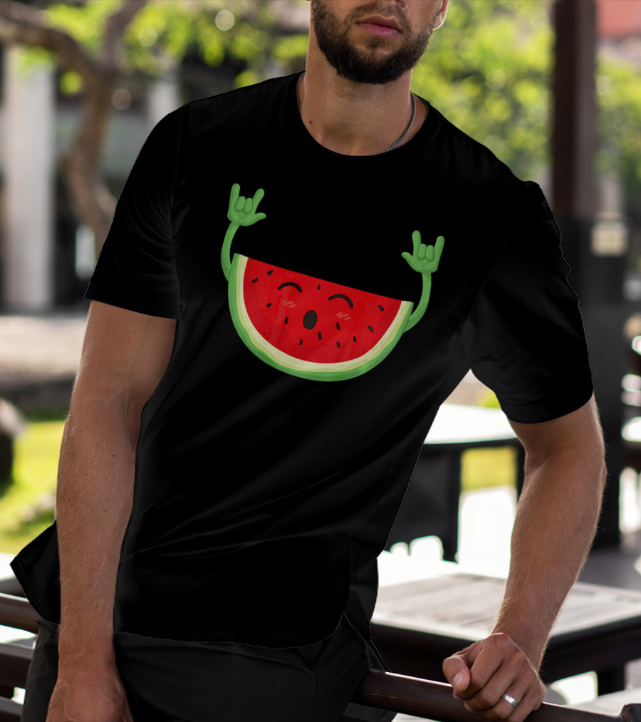 Watermelon Dancing Watermelon Rock On Hand Gesture T-Shirt