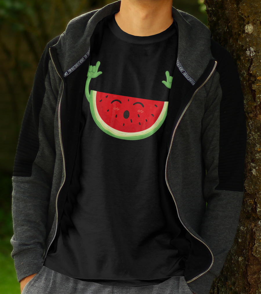 Watermelon Dancing Watermelon Rock On Hand Gesture T-Shirt
