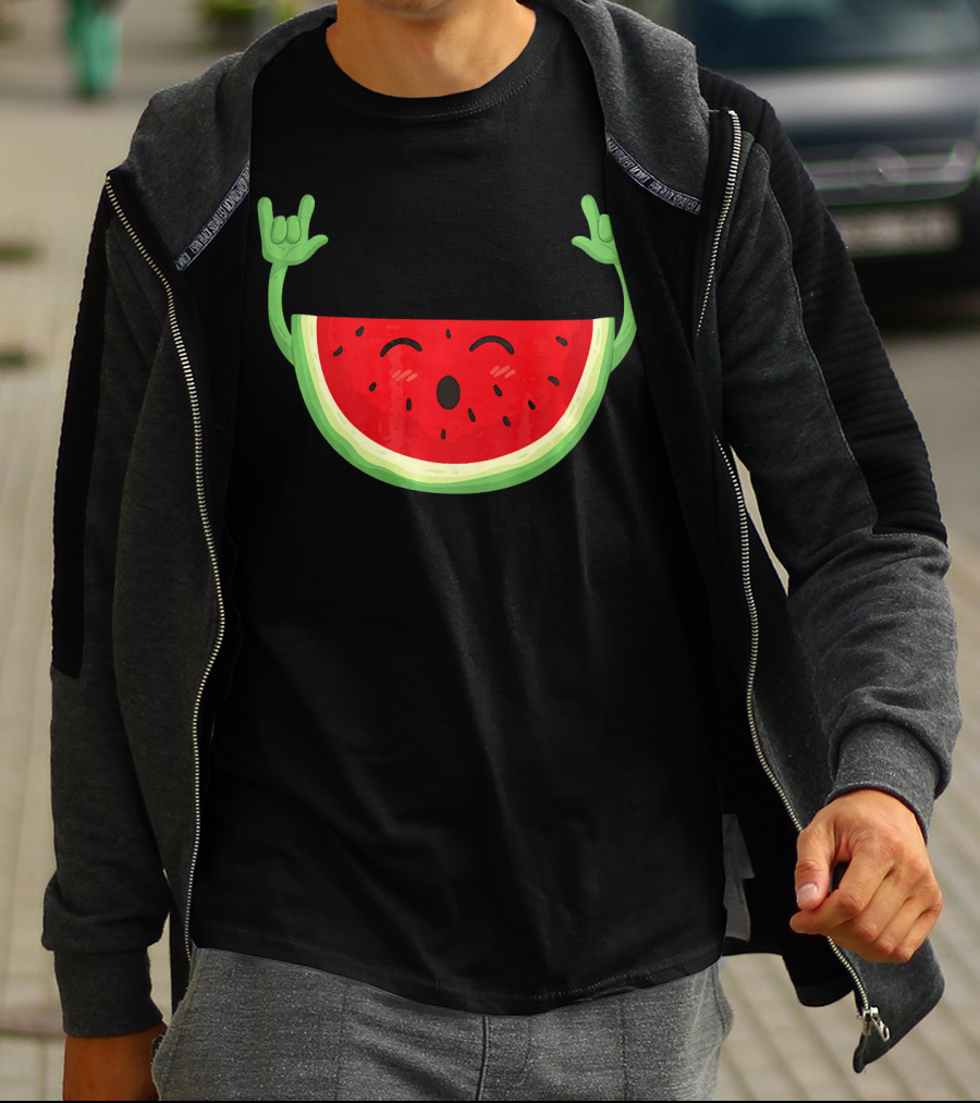 Watermelon Dancing Watermelon Rock On Hand Gesture T-Shirt