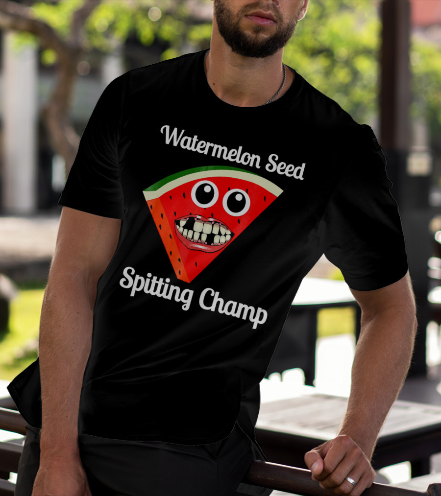 Watermelon Seed Spitting Champ Funny Cartoon Face T-Shirt