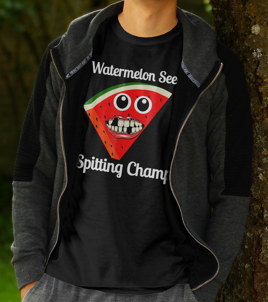 Watermelon Seed Spitting Champ Funny Cartoon Face T-Shirt