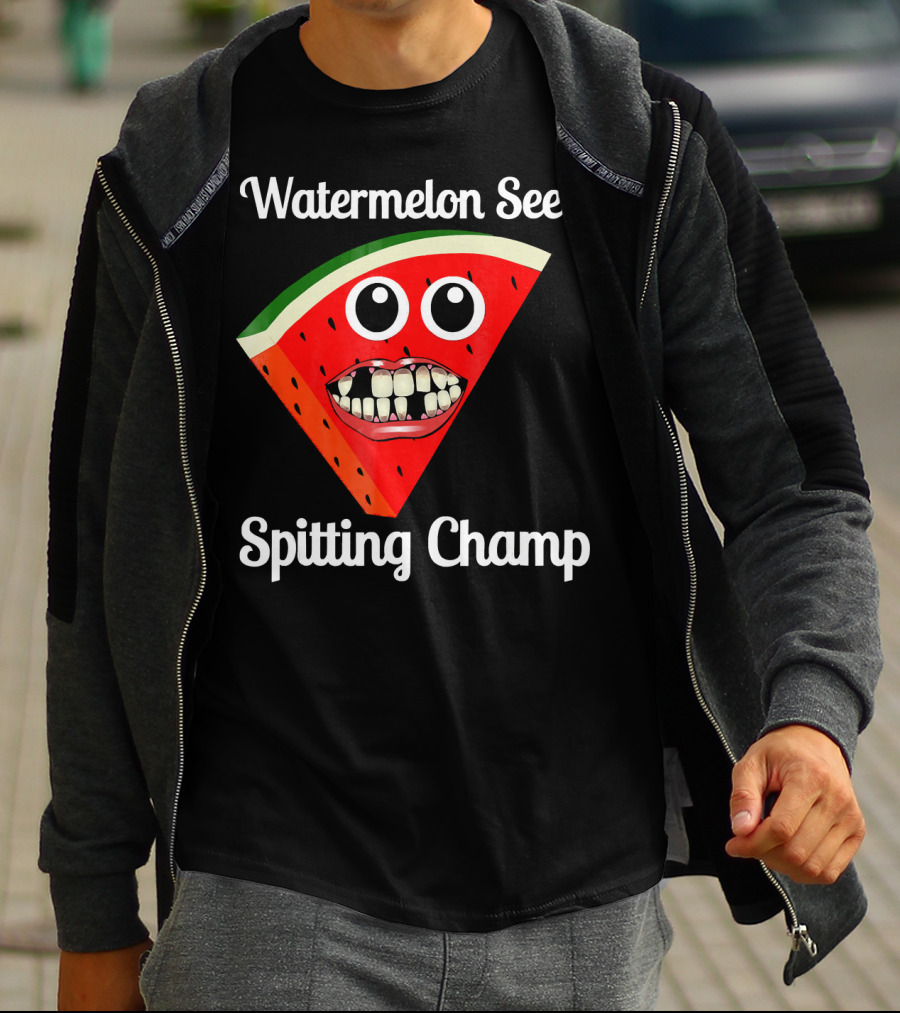 Watermelon Seed Spitting Champ Funny Cartoon Face T-Shirt