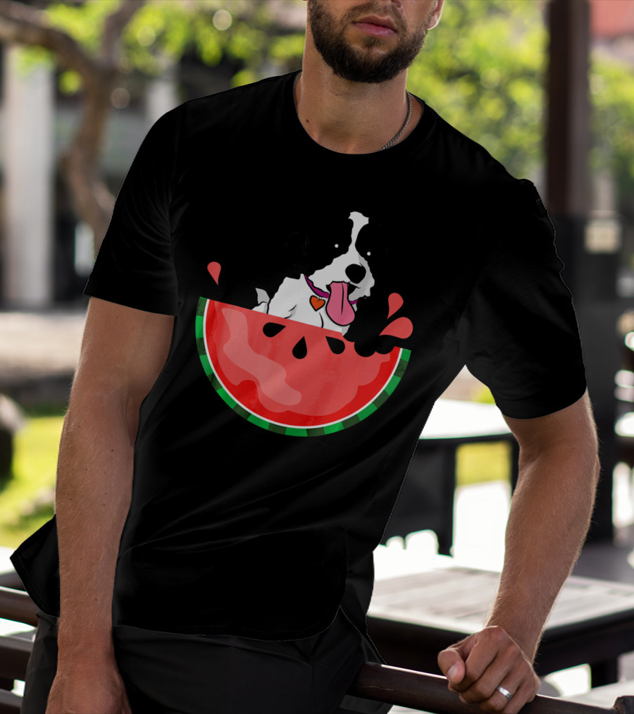 Shih Tzu Sitting In Watermelon Slice With Heart Collar Summer Fun T-Shirt
