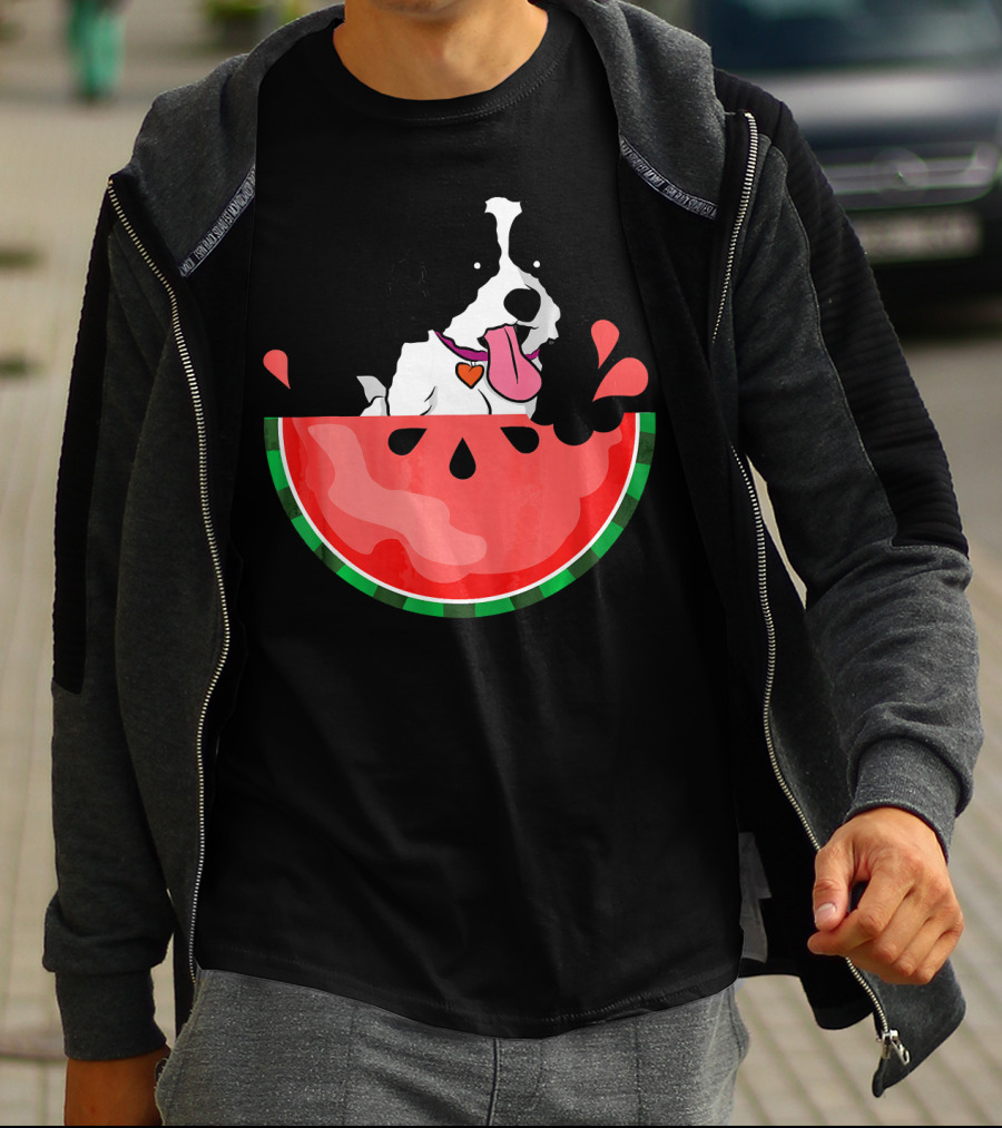 Shih Tzu Sitting In Watermelon Slice With Heart Collar Summer Fun T-Shirt