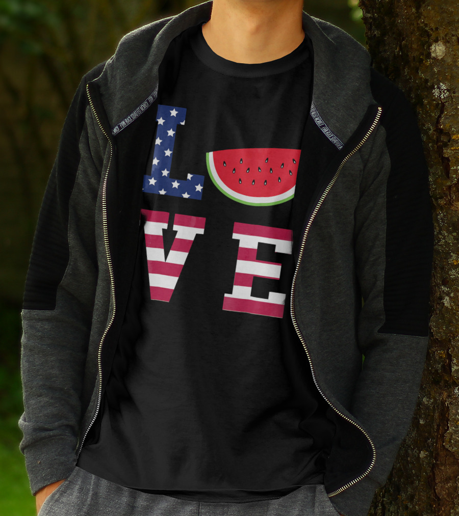 LOVE Fourth Of July Stars Stripes Watermelon T-Shirt