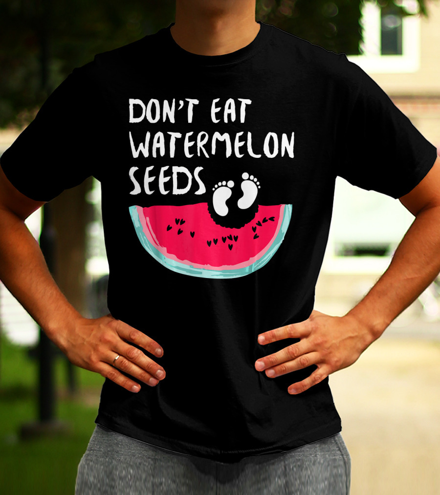 DON'T EAT WATERMELON SEEDS BABY ANNOUNCEMENT FOOTPRINTS T-Shirt